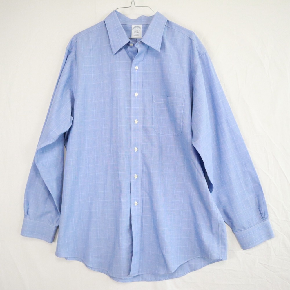 Brooks Brothers Shirt Mens 17-4/5 Regent Non-Iron Button Up Plaid Long‎ Sleeve